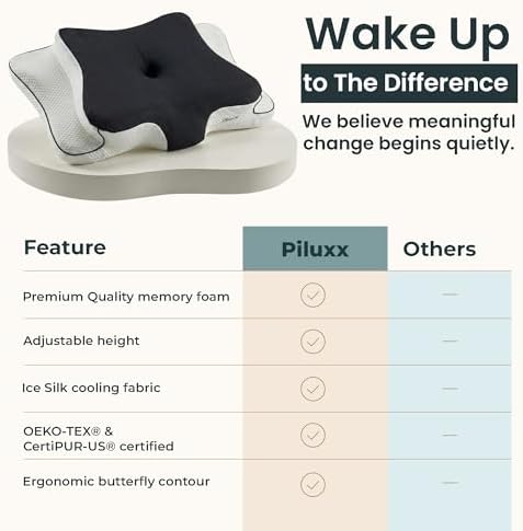Cervical Neck Pillow for Sleeping – Cooling Memory Foam Cervical Pillow for Side Sleepers and Back Sleepers – Contour Ergonomic Neck Support (Black/White, Cooling)