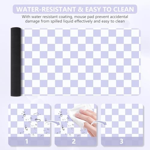 iCasso Desk Pad Mat, Cute Desk Matt for Desktop, Purple Checkered