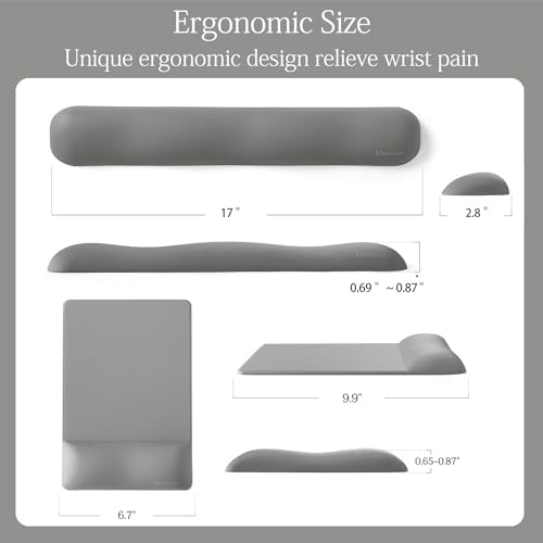 UnivoColors Design-Wave Set of Keyboad Wrist Rest & Mouce Pad,Artificial Sheepskin+Memory Foam+Ergonomic+Anti-Slip Gel, Resilience Support During Work and Gaming,Keyboard Accessory,Grey