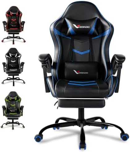 Gaming Chair for Adults with Pocket Spring Cushion Footrest Blue and Black