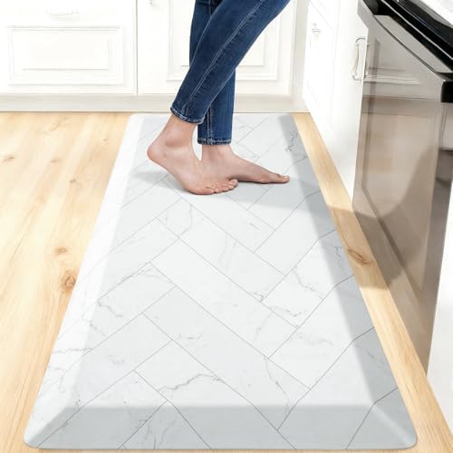 UKISS 9/10 Marble-Pattern Extra Thick Cushioned Kitchen Mat, Non-Slip Waterproof Comfort Memory Foam Standing Desk Mat, Ergonomic Anti Fatigue Floor Mat for Kitchen, Office (Teal, 20" X 48")