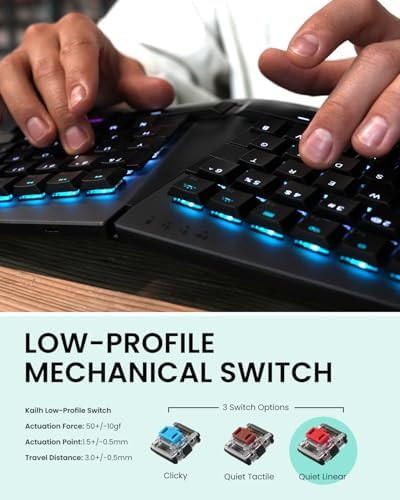Perixx PERIBOARD-835BL II Wireless Ergonomic Mechanical Keyboard [Firmware Updated] - RGB Backlit - Low-Profile Blue Clicky Switches - Multi-Device Connection - Compatible with Windows and macOS