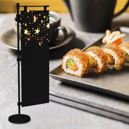 black gold stars Deluxe Desk Flag Set, 12 x 4 Inch Miniature Table Flag with 14" Pole & Stand Base