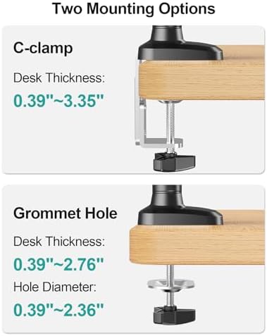 MOUNT PRO Dual Monitor Desk Mount, Pneumatic Monitor Arms for 2 Monitors Max 39 Inches, Adjustable Dual Computer Monitor Stand Each Arm Holds up to 26.5lbs, VESA Mount with C Clamp & Grommet Base