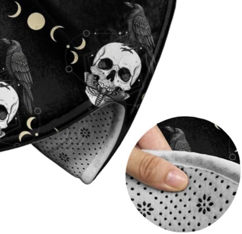 Women's Large Home Decor Mat, Soft Round Yoga Carpet, Non Slip Machine Washable Home Office Circle Rug Black Raven Moon Skull, 60inch