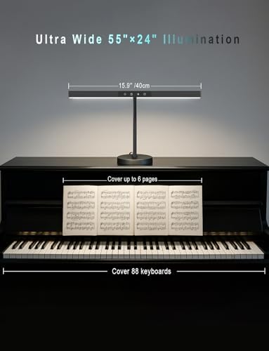 Piano Light for Upright Piano,Wide Illumination Covering Music Sheet 88 Key LED Piano Lamp for Grand/Digital Pianos,Dimmable Desk Lamp 3 Color Modes,Gooseneck,Timer,Eye Care Music Stand Light Black