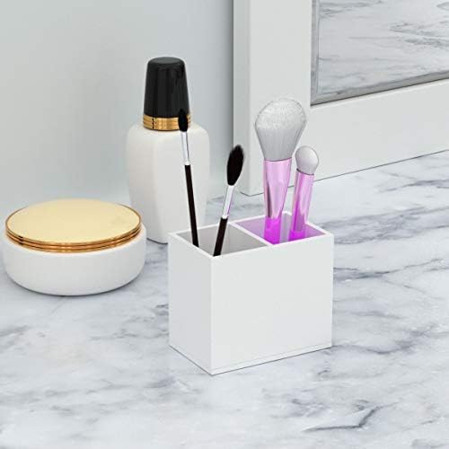NIUBEE White Acrylic Pen Holder 2 Compartments, Desk Office Pencil Cup Desk