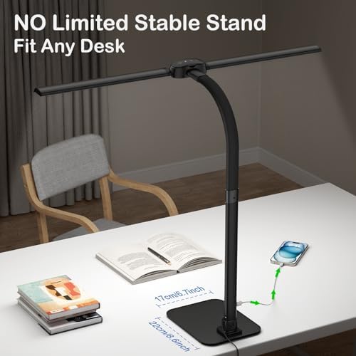 24W LED Desk Lamp for Home Office, 1500lm Dual Head Task Light with Remote