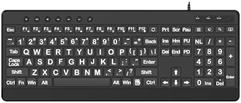 EDJO Large Print Ergonomic Keyboard, Full Size Keyboard with Wrist Rest, Silent Wired USB Computer Keyboards with Oversized Letter Keys Easy to See and Type for Laptop, PC, Windows, Desktop