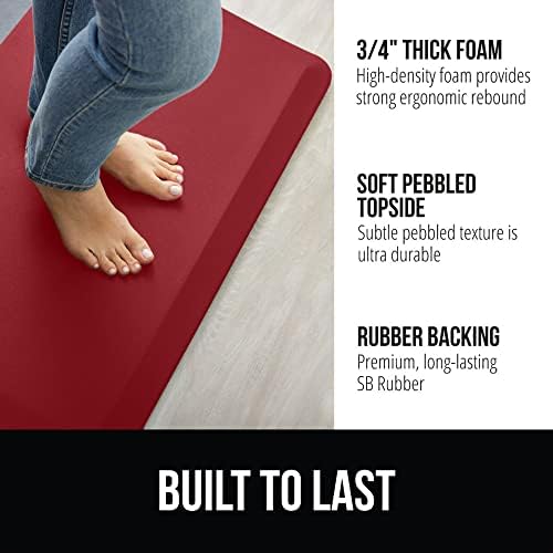 GORILLA GRIP Cushioned Antifatigue Kitchen Mat for Floor, 48x20, Red