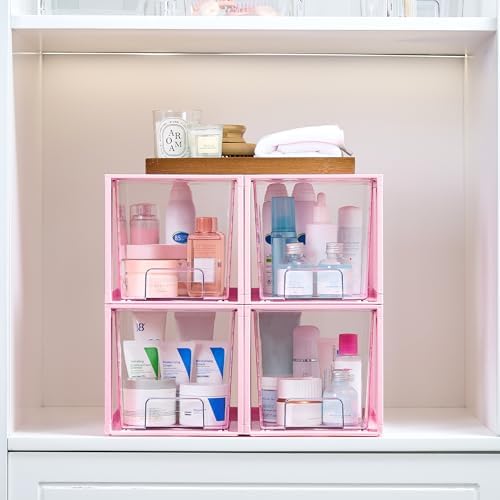 Vtopmart 4 Pack Large Stackable Storage Drawers, Pink