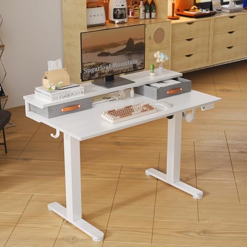 Seang Electric Standing Desk with 2 Drawers, 48 Inch, White