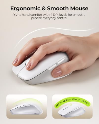 seenda COE401 Bluetooth Keyboard Mouse Combo, Rechargeable, White Silver