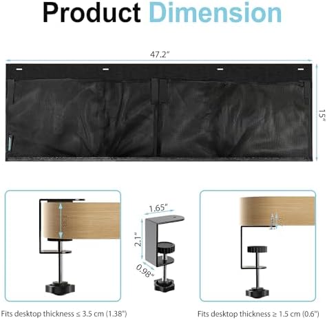 No Drill Under Desk Cable Management Privacy Panel,47.2" Felt Modesty Panel