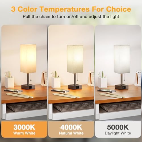 Brown Bedside Table Lamp for Bedroom - Desk Lamp For Nightstand, USB C+A