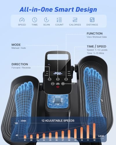Under Desk Elliptical Machine, Quiet Seated Pedal Exerciser for Senior, Elliptical Exercise Machine Leg Exerciser for Home Office with Monitor, Remote and 12 Adjustable Speeds