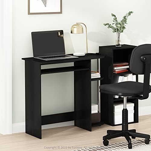 Furinno Simplistic Easy Assembly Computer Desk, with Keyboard Tray, Americano/Stainless Steel