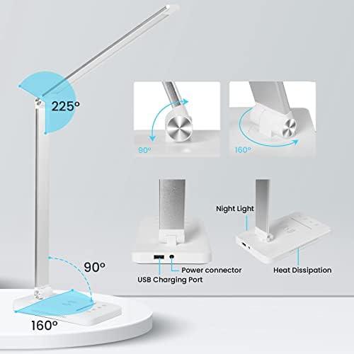 LED Desk Lamp with Wireless Charger, USB Charging Port, Night Light