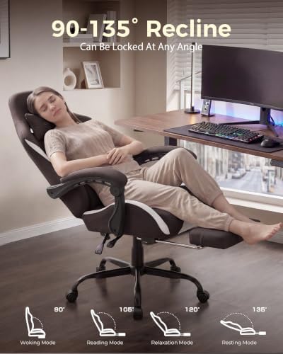 LUCKRACER Big and Tall Gaming Chair, 350Lbs Heavy Duty Office Chairs High Back Computer Chairs with Foot Rest Wide Cushion Lumbar Support Desk Chair Comfy for Adults Breathable Fabric, Brown