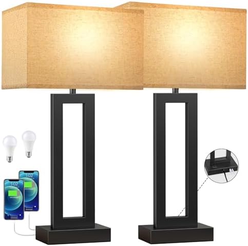 Seealle 26.3in Big Bedroom Table Lamps Set of 2 -Touch Control, 3 Way Dimmable, USB C+A Charging, LED Bulbs, Easy Assembly