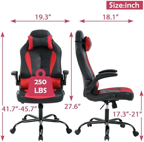 Red Massage Gaming Chair for Kids, Ergonomic Office Chair Computer Chair with Adjustable High Back & Armrest, PU Leather Gamer Chair with 360°Swivel, Heavy Duty Gaming Chairs for Adults, Teens