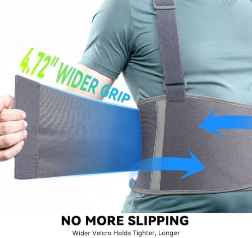 Work Back Brace for Men & Women, Adjustable Lower Back Support Belt for Sciatica, Herniated Disc, Pain Relief, Moving Construction Warehouse Heavy Lifting Safety & Protection (Grey, XX-Large)