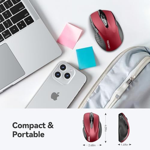 TECKNET Wireless Mouse, 2.4G Ergonomic Computer Mouse, 2600 DPI, Red