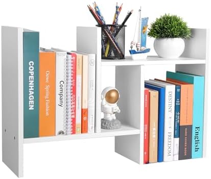 CITLOW Desktop Shelf Organizer - Adjustable Wood Desktop Bookshelf, Table Top Shelves, Desk Book Organizer for Office Supplies and Home Décor (White)