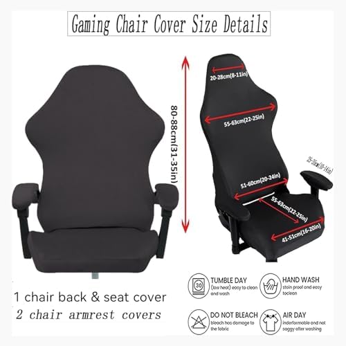 Gaming Chair Cover Set with Armrest Covers, Velvet Stretch Slipcover 1-Piece Form Fit Cover & Chair Armres Covers Included（no Chair） (Dark Gray)