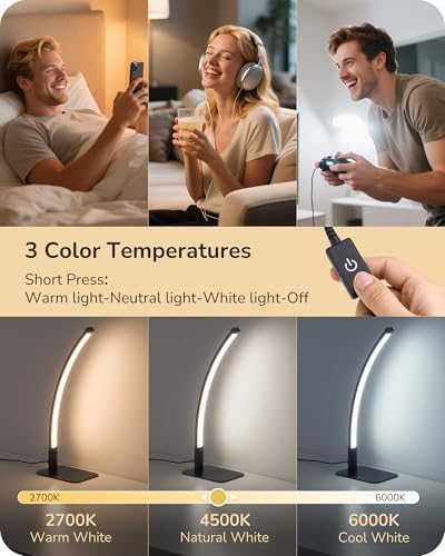 EDISHINE Curved LED Table Lamp, Modern Bedside Lamps for Bedroom, Black