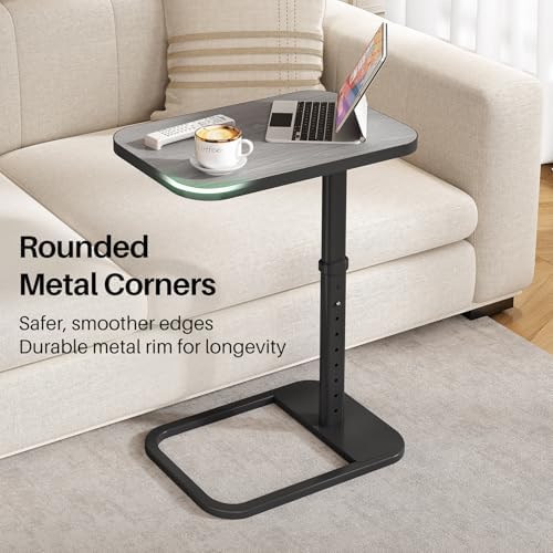 Kitstorack Upgraded TV Tray Table with Panel Lock, 90° Flip-Over Design & Adjustable Height, Sofa Arm Side Table for Eating, Laptop, Couch, Bed, or Small Spaces, Dark Gray