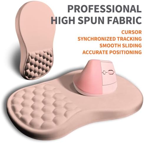 Ergonomic Joint Wrist Support Mouse Pad with Memory Foam Cushion Massage Bump, Carpal Tunnel Pain Relief Mousepad Slope Design for Wrist Rest, 11.8x7.9 in, Rose Pink