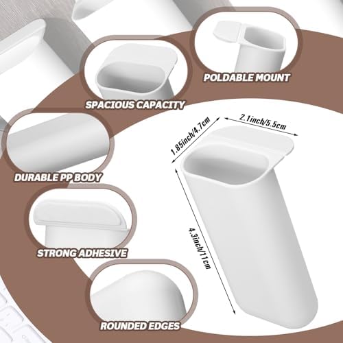 Resurhang 6 Pcs Monitor Pen Pencil Holders DIY Screen Pen Holder Computer Monitor Pencil Holder Desktop Accessories PP Self Adhesive Desk Organizer for Office Classroom Gadget Storage(White)
