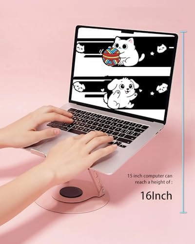 360° Rotating Adjustable Laptop Stand Perfect for Work, Painting,Office,Travel,Home,Fits MacBook & Laptops up to 13-15",Dual Rotary Shaft,Folding Design-Pink