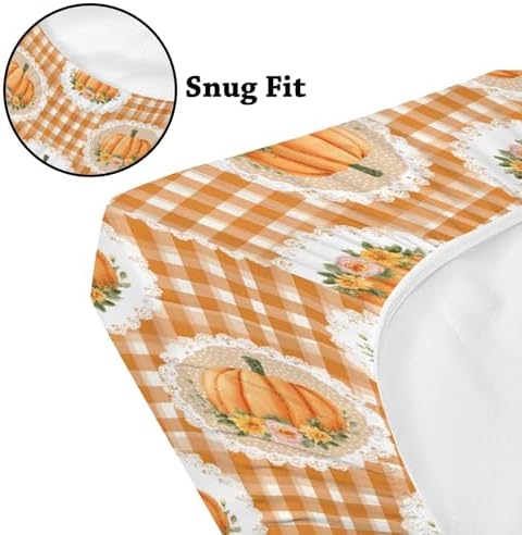 Watercolor Fall Pumpkin Flowers Floral Checkered Autumn Pattern Baby Changing Pad Cover,Unisex Pumpkin Nursery Diaper Changing Table Pad Mat Sheet for Boys Girls-16x32