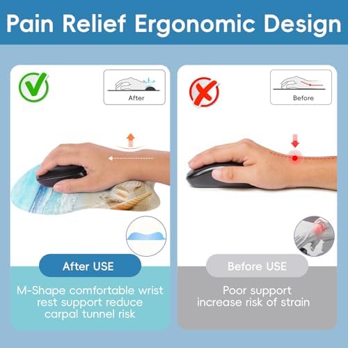 Upgrade Ergonomic Mouse Pad,Non Slip Mousepad Wrist Rest Support for Office, Computer, Laptop & Mac(B-Blue Sea Beach)