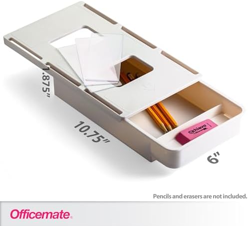 Officemate Medium Self-Adhesive Under Desk Drawer, White, 6" x 10.75" x 1.875" (22534)