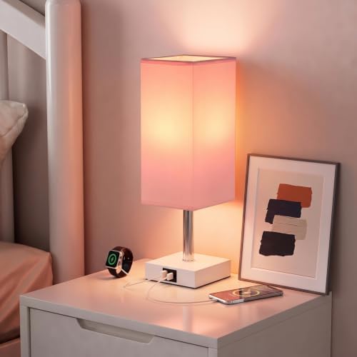 Touch Table Lamps Set of 2 for Bedroom - Dimmable, USB C+A, White Base