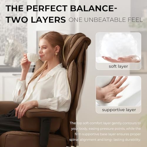 Dowinx Big and Tall Office Chair 400 Lbs with Rotating Massage Lumbar Support, Thick Seat Cushion and Adjustable Armrest,Computer Gaming Chair with Footrest,Brown