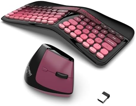 Ergonomic Wireless Keyboard and Mouse Set with Wrist Rest, Compact 85-Key Keyboard, No Independent Numeric Keypad, Black and Red Gradient