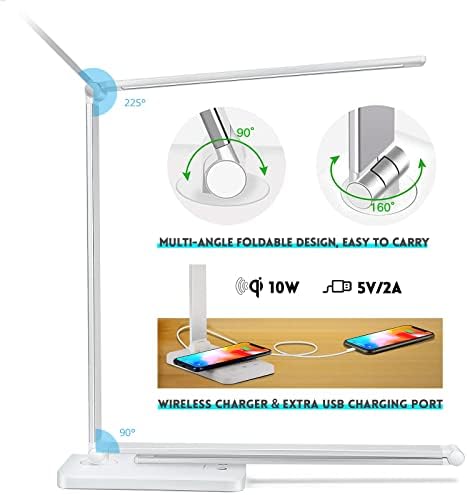 LED Desk Lamp with Wireless Charger, USB Charging Port, Eye Care