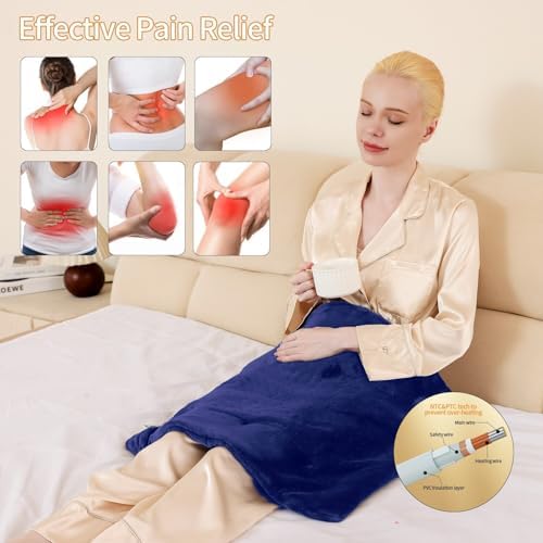 SAROO Massaging Weighted Heating Pad for Back Pain Relief,20"*24",Dark Blue