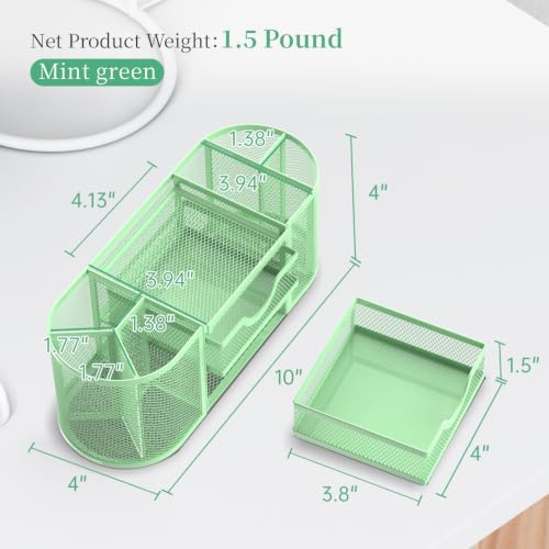 SUPEASY Mesh Desk Organizer, Pen Holder for Desk with 2 Drawers, MintGreen