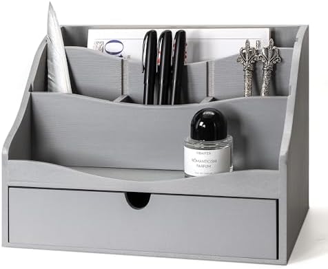 Rebee Vision Mail Organizer for Desk with Drawer Home & Office Decor, Gray