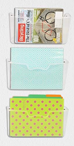 Simple Houseware Clear Wall Mount Single Pocket Hanging File Holder, 3-Pack