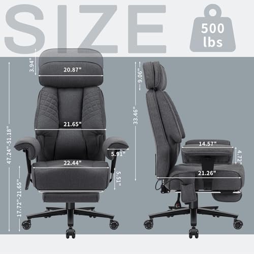 HOFFREE 500lbs Fabric Office Chair with Headrest and Lumbar Support,Grey