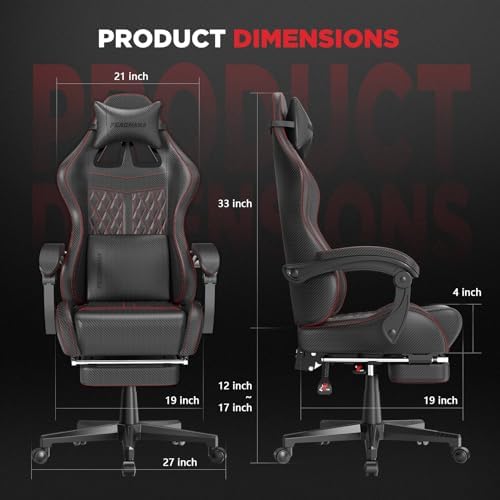 Ferghana Vintage PU Leather Gaming Chair, High Back Gamer Chair with Massage, Ergonomic Computer Office Chair with Footrest for Adults, Racing Style Reclining Video Game Chair Black