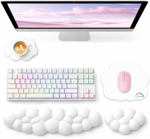 Sushret Cloud Wrist Rest for Computer Keyboard and Mouse Pad Set, White