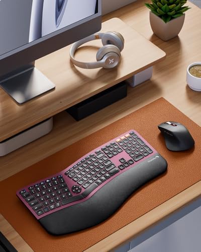 ProtoArc EKM01 Plus Wireless Ergonomic Keyboard Mouse Combo - Wine Red