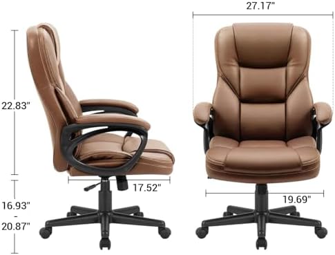 Furmax Office Executive Chair High Back Adjustable Managerial Home Desk Chair, Swivel Computer PU Leather Chair with Lumbar Support (2, Light Brown)